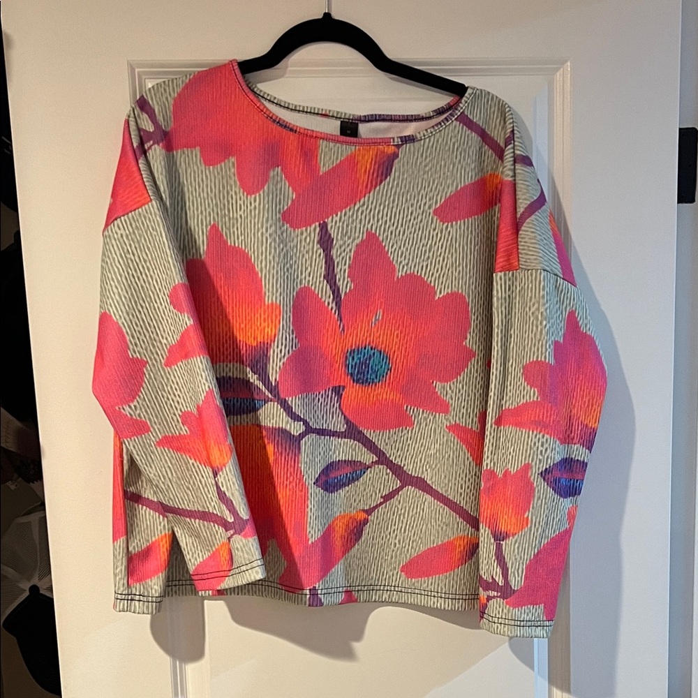 Floral Pink and Gray Women's Top